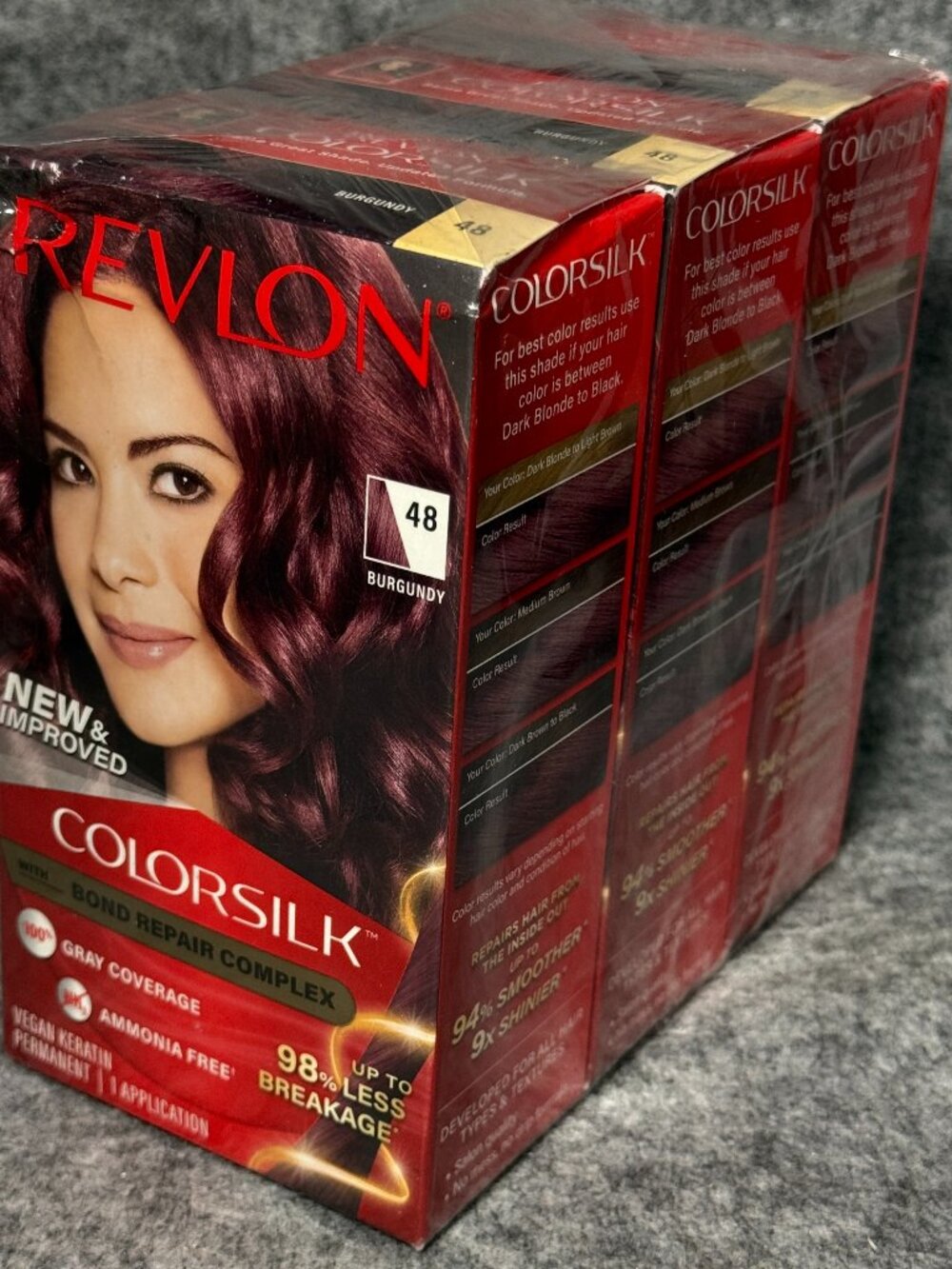 3 Pack Revlon Colorsilk #48 Burgundy -100% Gray Coverage - Ammonia Free